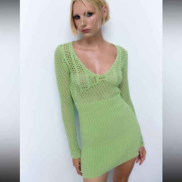 Zara Green Crochet Mini Dress